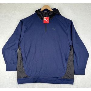 Puma Hooded Sweatshirt‎ Men's XL Navy Blue Long Sleeve Pockets 1/4 Zip New